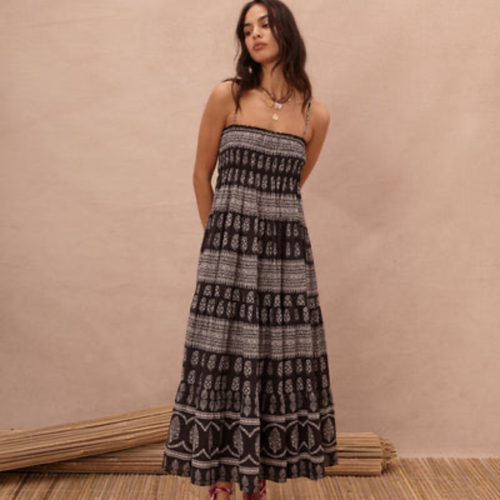 Boteh Hermia Tiered Black Boho Maxi Dress Size 1 = US 4 - Goop